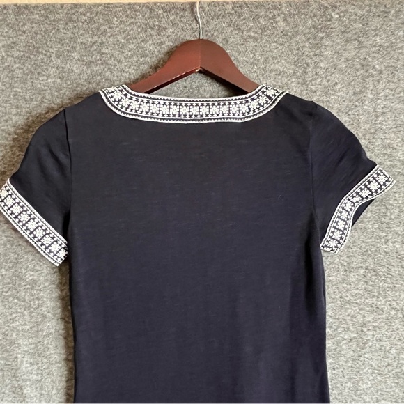 Talbots Embroidered Trim Cotton Navy & White Shift Dress - Picture 4 of 10